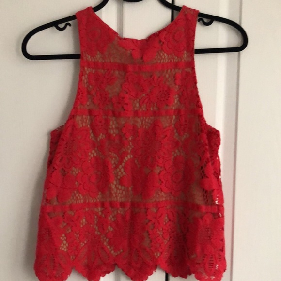 Red lace cami nude lining racer back Sz XS - Picture 3 of 7